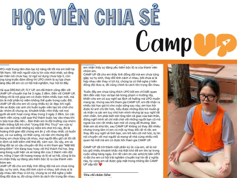 Chia sẻ của bạn Nguyễn Khánh Dương - đội trưởng nhóm Cam sau khi tham gia trại hè Camp UP - UPO Hà Nội
