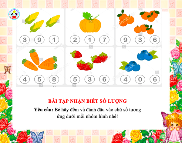 Bài tập nhận biết số lượng dành cho các bé.