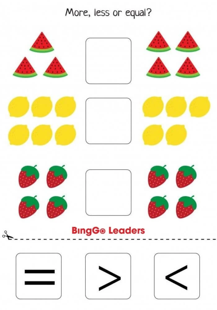 Dạng bài so sánh cơ bản dành cho các bé 5 tuổi nhằm kích thích trí thông minh. 