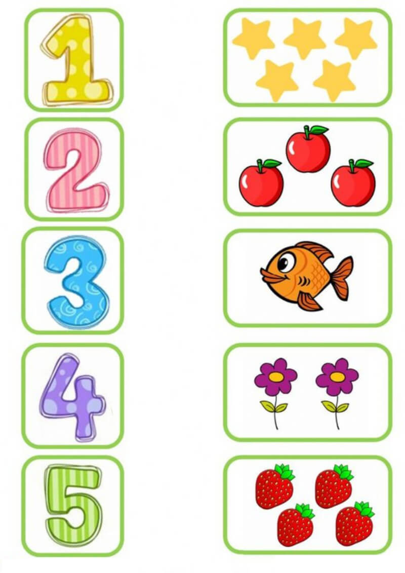 Bé hãy nối các số với các hình có số lượng tương ứng.