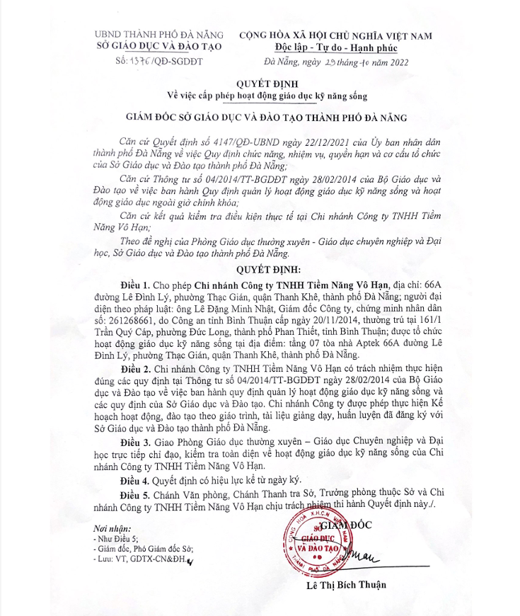 Giấy phép Đào tạo UPO ở Đà Nẵng