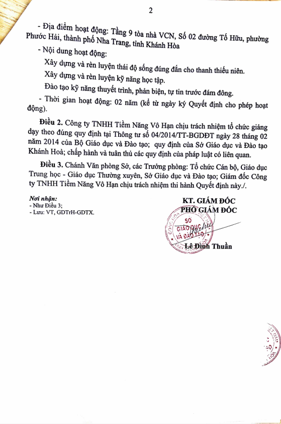 Giấy phép Đào tạo UPO ở Khánh Hoà