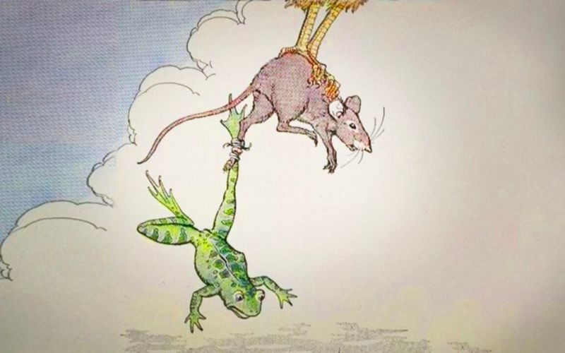 Kể chuyện tư duy cho bé - 28 câu chuyện nhân văn nhất! 25 Cây sậy vẫn được cột ở chân Chuột và Ếch, thế là Ếch cũng bị Diều Hâu tha đi làm con mồi