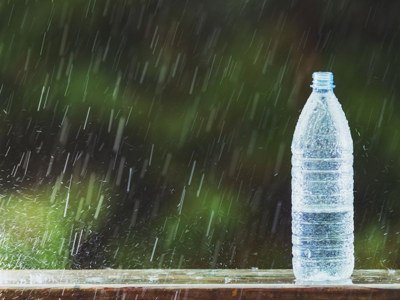 Tập cho bé tính kiên nhẫn bằng cách để con hứng đầy nước vào bình khi trời mưa